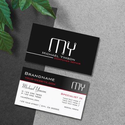 Modern Black and White with Initials Professional