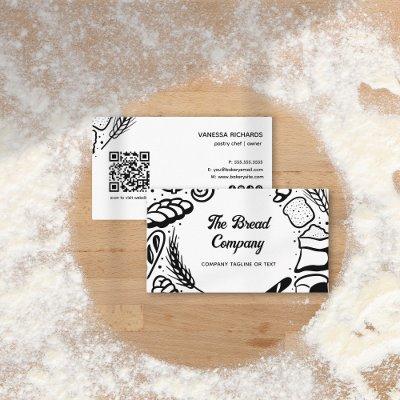 Modern Black Baked Goods Border QR Code Bakery