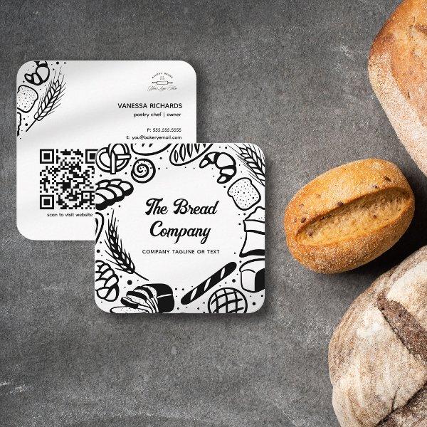 Modern Black Baked Goods Border QR Code Bakery Square