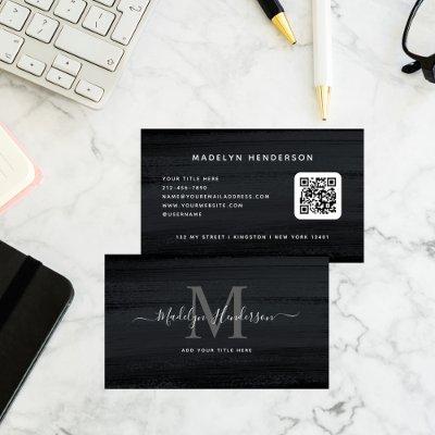 Modern Black Dark Grey Brush Strokes QR Code