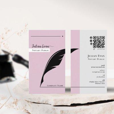 Modern Black feather pink Notary Public Qr code