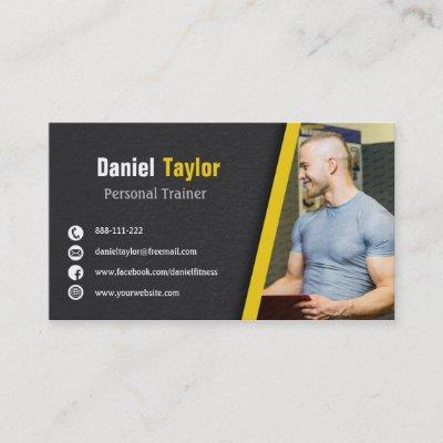 Modern Black Fitness Personal Trainer with Photo