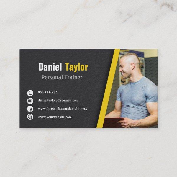 Modern Black Fitness Personal Trainer with Photo