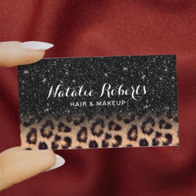 Modern Black Glitter Leopard Beauty Salon