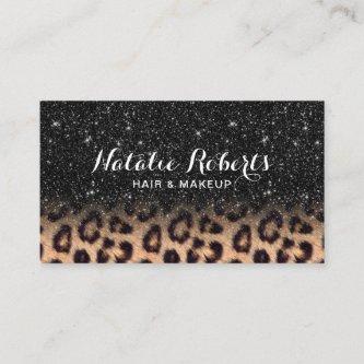 Modern Black Glitter Leopard Beauty Salon