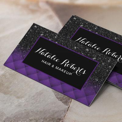 Modern Black Glitter Purple Diamond Pattern Salon