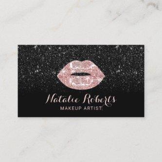 Modern Black Glitter Rose Gold Lips Makeup Artist