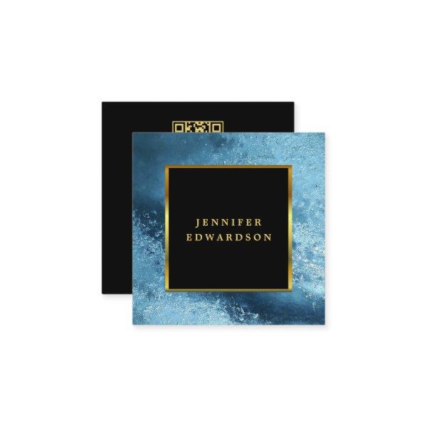 Modern black gold blue ice QR code professional Square
