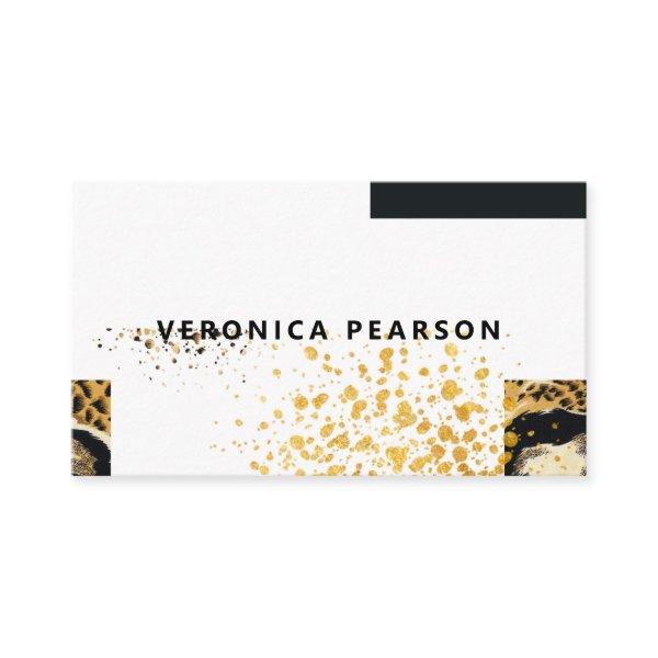 Modern Black & Gold Color Block Leopard Print