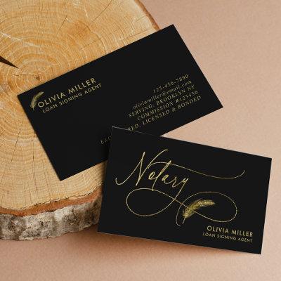 Modern Black Gold Feather Script Notary Loan Agent
