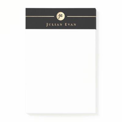 Modern Black Gold Luxe Handwriting Monogram Post-it Notes