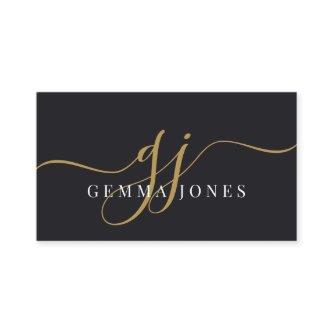 Modern Black Gold Monogram Feminine Script Name