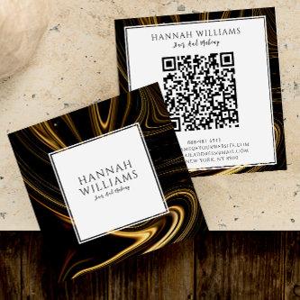 Modern Black Gold Qr Code Abstract Liquid Pattern Square