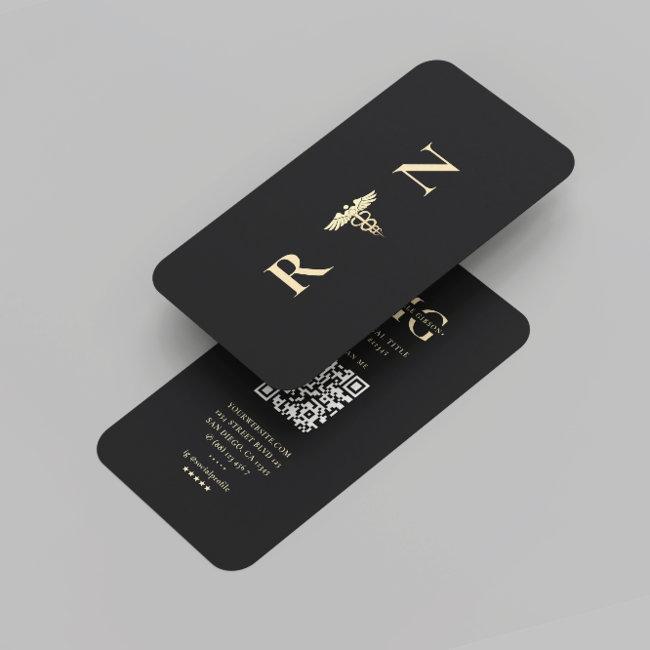Modern Black Gold RN Monogram Caduceus Medical