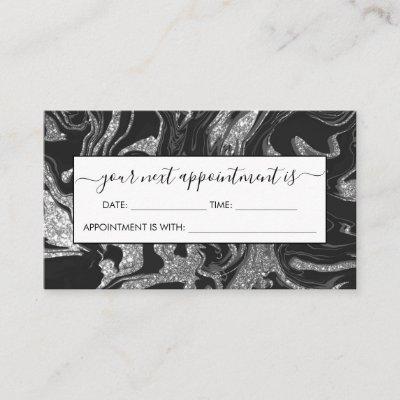 Modern Black Gray Silver Glitter Marble Appointment Card