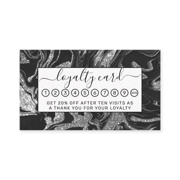 Modern Black Gray Silver Glitter Marble Loyalty Card
