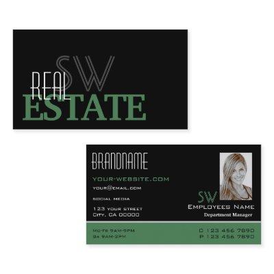 Modern Black Green White with Monogram and Photo