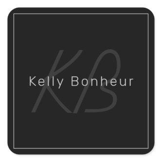 Modern Black & Grey | Cool Name & Monogram Square Sticker