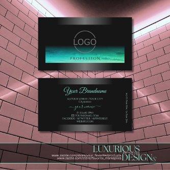 Modern Black Luminous Teal Patterned and Logo