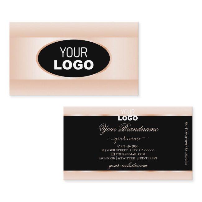 Modern Black Pastel Pink Ombre Oval Frame and Logo