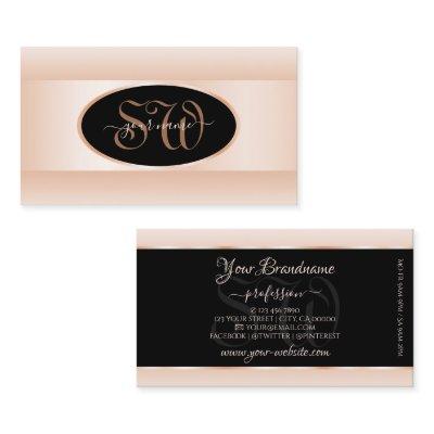 Modern Black Pastel Pink Ombre Oval Frame Initials