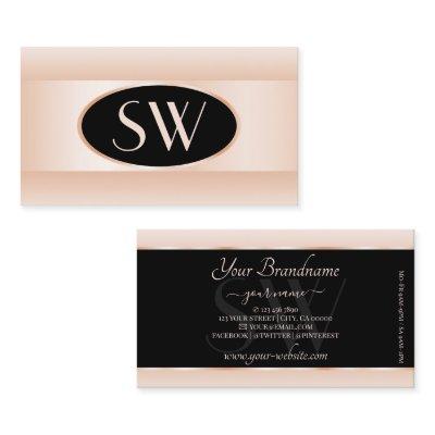 Modern Black Pastel Pink Ombre Oval Frame Monogram
