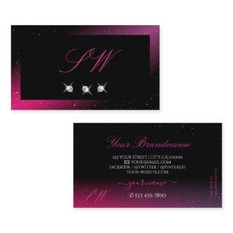 Modern Black Pink Purple Sparkle Diamonds Initials
