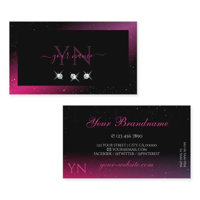 Modern Black Pink Purple Sparkle Diamonds Monogram