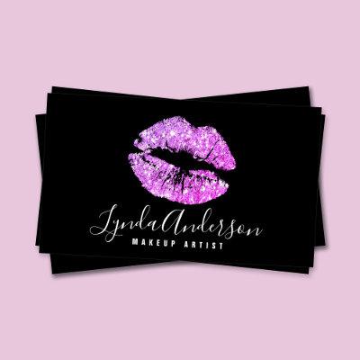 Modern black & purple glitter makeup artist