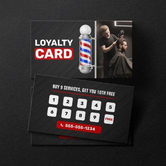 Modern Black & Red Barber Shop Pole Hair Stylist Loyalty Card