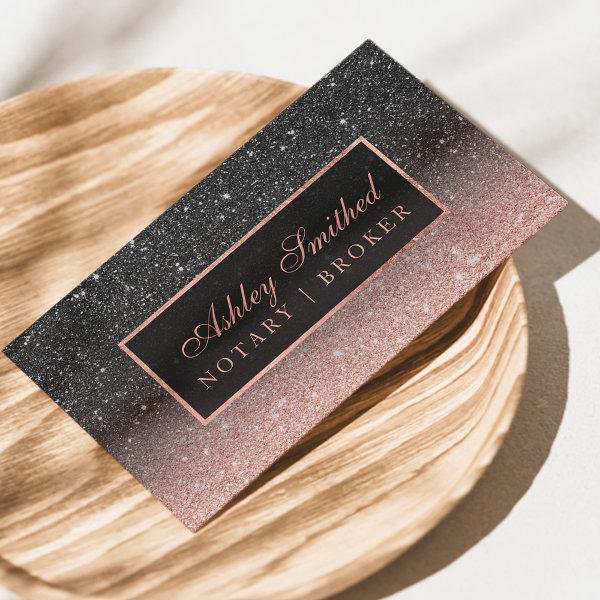 Modern black rose gold glitter chic ombre notary