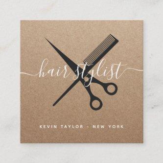 Modern black scissors branding hair stylist kraft square
