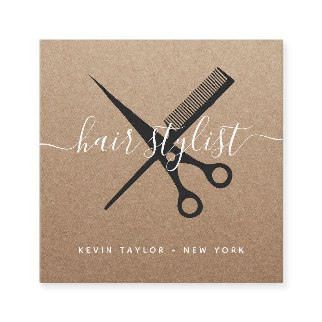 Modern black scissors branding hair stylist kraft square