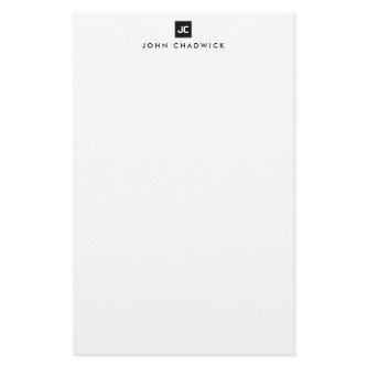 Modern Black Square Bold Two Monogram Minimalist Stationery