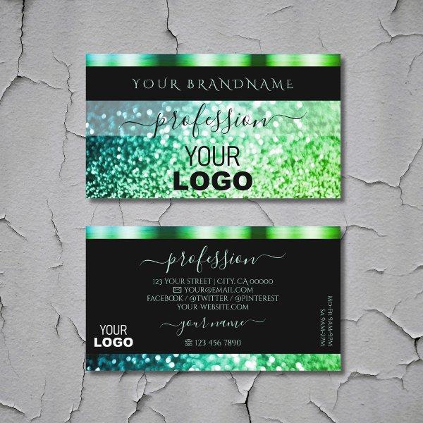 Modern Black Teal Green Sparkling Glitter Add Logo