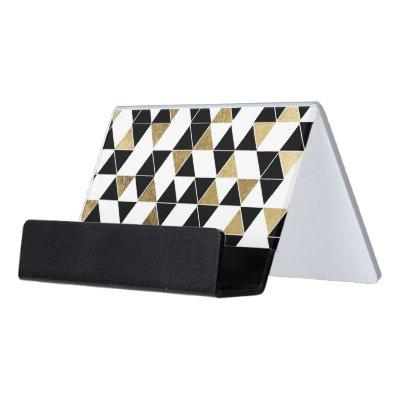 Modern Black, White, and Faux Gold Triangles Desk  Holder