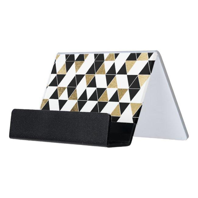 Modern Black, White, and Faux Gold Triangles Desk Holder