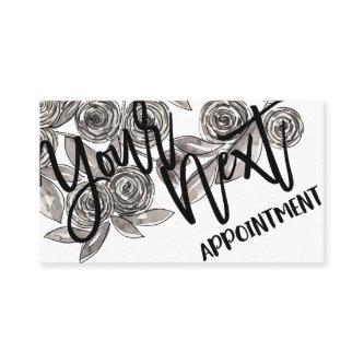 Modern Black White Floral Watercolor Pattern Appointment Card