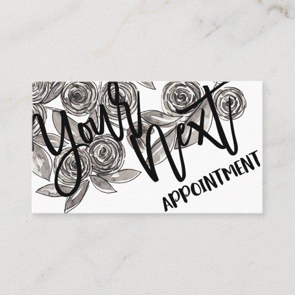 Modern Black White Floral Watercolor Pattern Appointment Card
