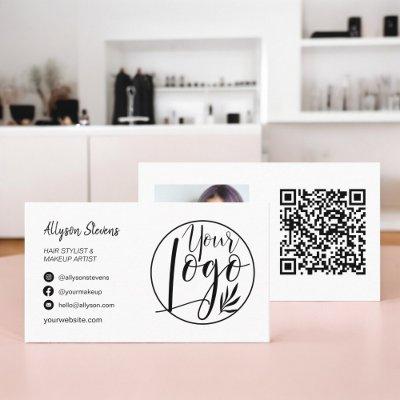 Modern black white hair makeup photo logo qr code