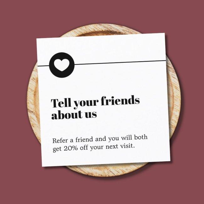 Modern Black White Heart Salon Referral Card