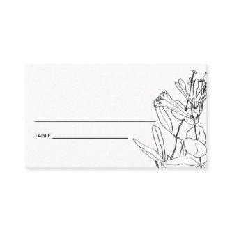 MODERN BLACK WHITE LINE DRAWING FLORAL PLACE CARDS