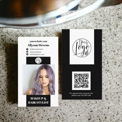 Modern black white makeup hair photo qr code logo