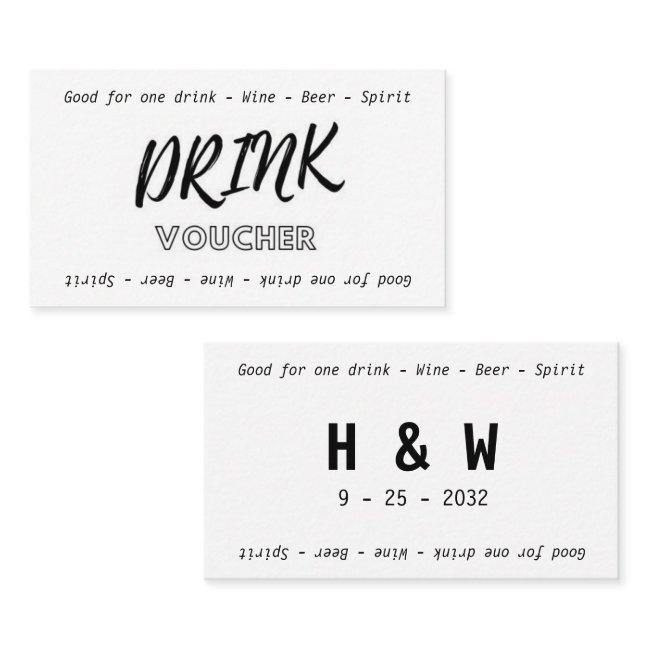 Modern Black White Name Date Wedding Drink Voucher