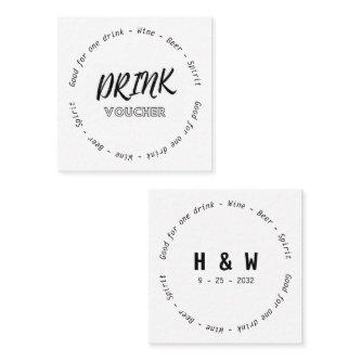 Modern Black White Name Date Wedding Drink Voucher Square
