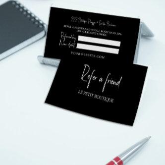 Modern Black White Refer a Friend Referral Card
