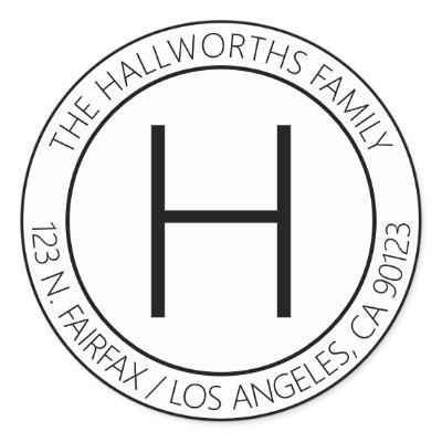 Modern Black & White Return Address Classic Round Sticker