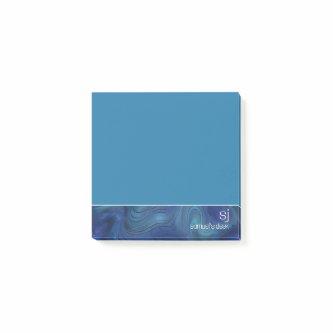 Modern Blue Abstract Monogram Post-it Notes