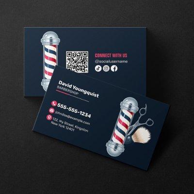 Modern Blue Barbershop Hairdresser Stylist QR code