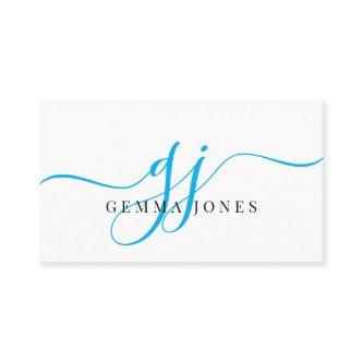 Modern Blue Black Monogram Feminine Script Name